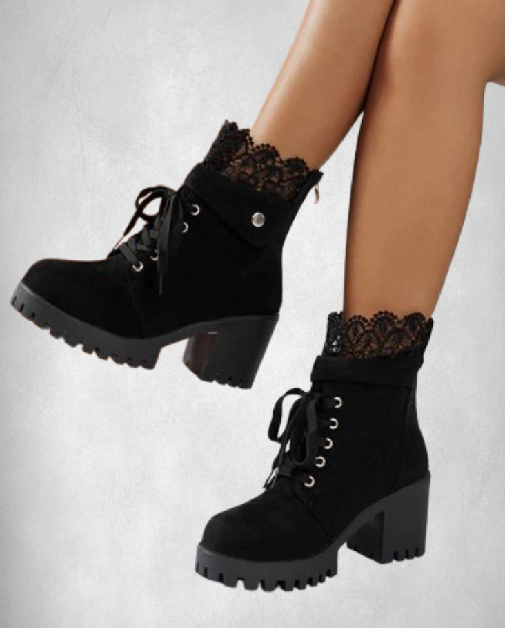 Tania | Botines con encaje y tacón grueso